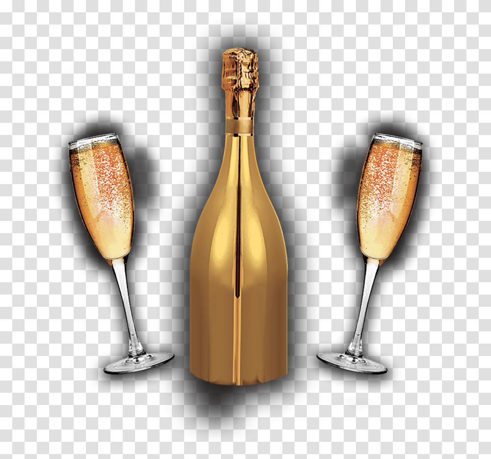Mq Gold Glass Bottle Champagne White Wine Bottle And Glass, Alcohol, Beverage, Spoon, Wine Glass Transparent Png