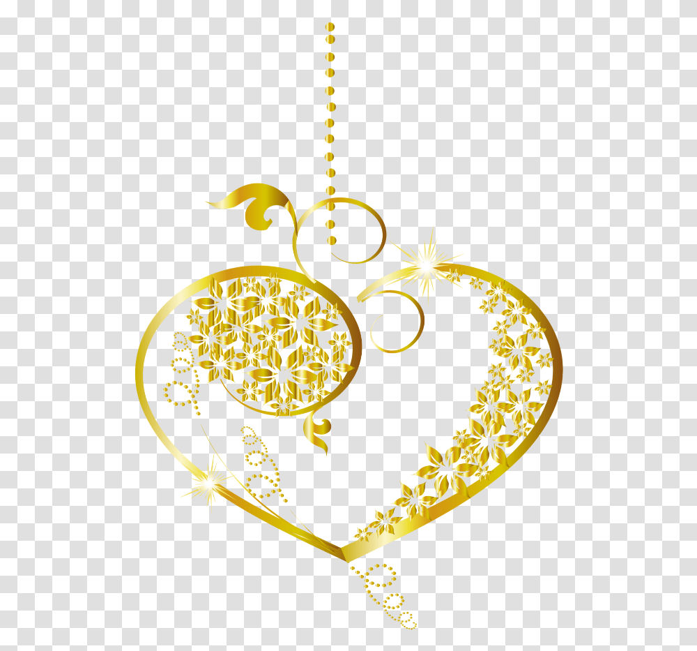 Mq Gold Heart Hearts Hanging Portable Network Graphics, Floral Design, Pattern, Bird Transparent Png