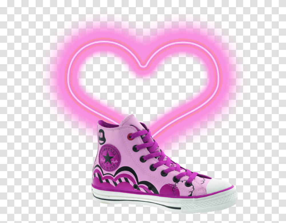 Mq Pink Heart Hearts Neon Converse Shoe Converse, Footwear, Apparel, Purple Transparent Png