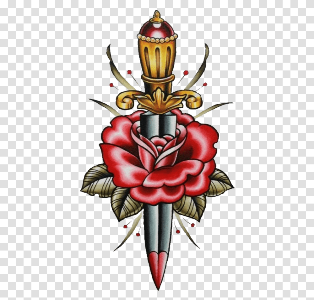 Mq Red Rose Roses Tattoo Knife Oldschool Traditional Dagger And Rose, Sweets, Food, Confectionery Transparent Png