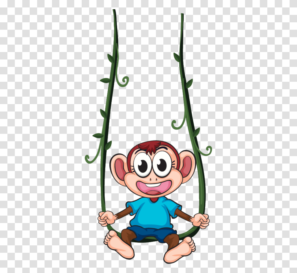 Mq Swing Monkey Vines Cartoon Clipart Monkey Swinging On Vines, Plant, Person, Face, Flower Transparent Png