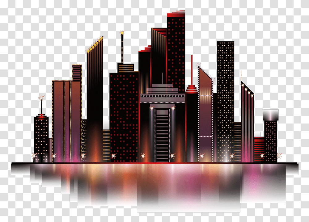 Mq Town City Silhouette Night Nightlife Nightsky Colorful Buildings Background, Urban, High Rise, Lighting, Metropolis Transparent Png