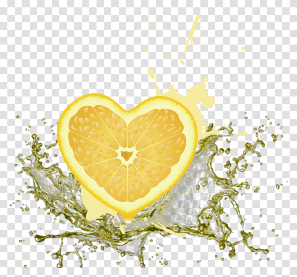 Mq Yellow Lemon Sliced Heart Fruit Splash Vector Water Splash, Plant, Citrus Fruit, Food, Orange Transparent Png