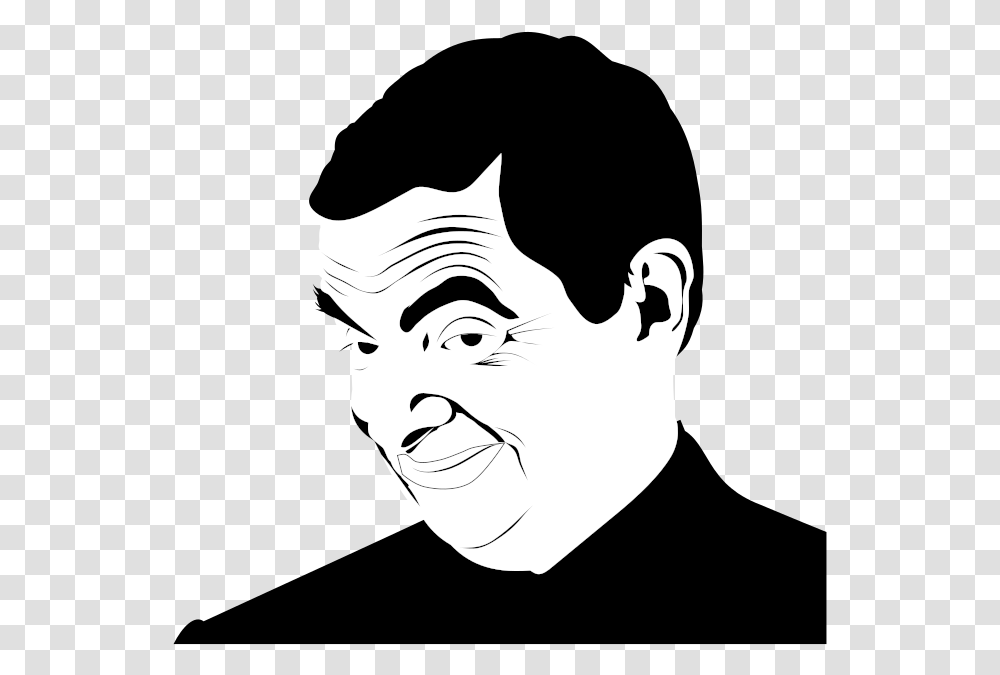 Mr Bean Black And White Cartoon Black And White, Face, Person, Human, Stencil Transparent Png