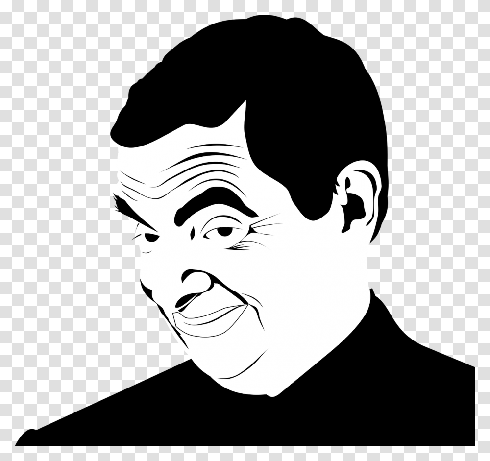 Mr Bean Black And White Download Actor Clipart Black And White, Face, Person, Human, Stencil Transparent Png