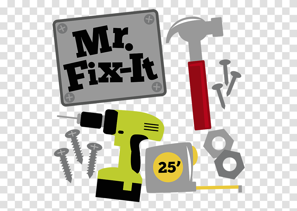 Mr Fix It Hammer Drill Measuring Tape, Poster, Advertisement, Weapon Transparent Png
