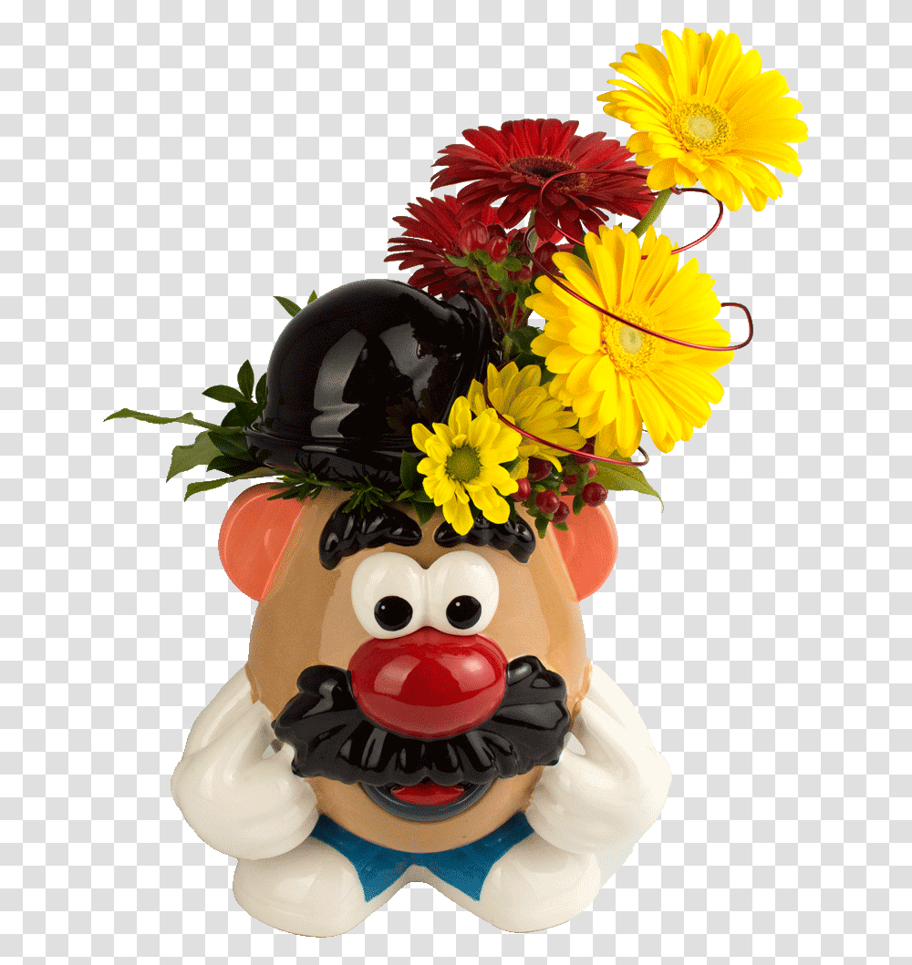 Mr Potato Head Cookie Jar Bouquet Mr Potato Head With A Flower, Plant, Flower Arrangement, Flower Bouquet, Daisy Transparent Png