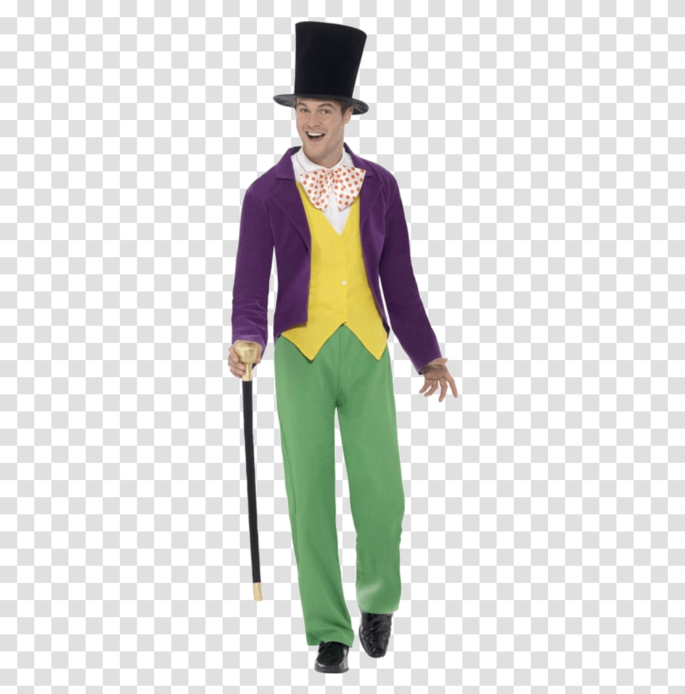 Mr Willy Wonka Costume, Person, Suit, Overcoat Transparent Png