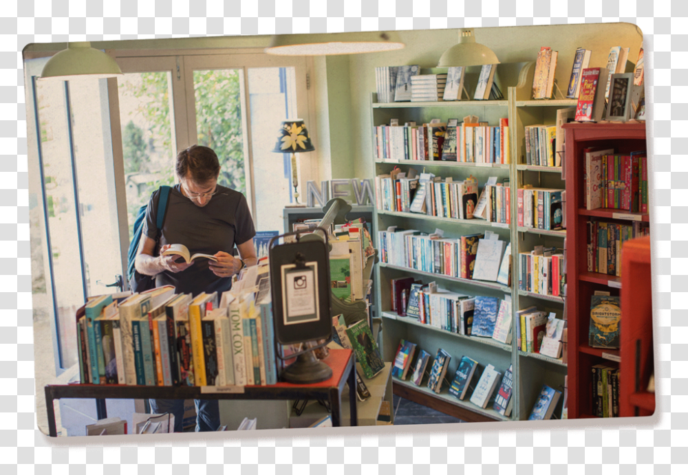 Much Ado Bookshop Postcard Public Library, Indoors, Person, Human, Room Transparent Png