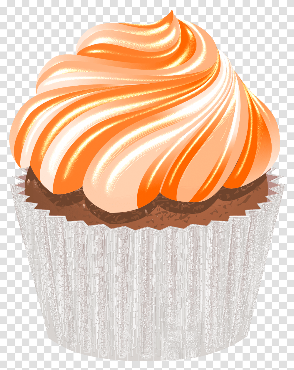Muffins Clipart Orange Frosting Cupcake Clipart, Cream, Dessert, Food, Creme Transparent Png