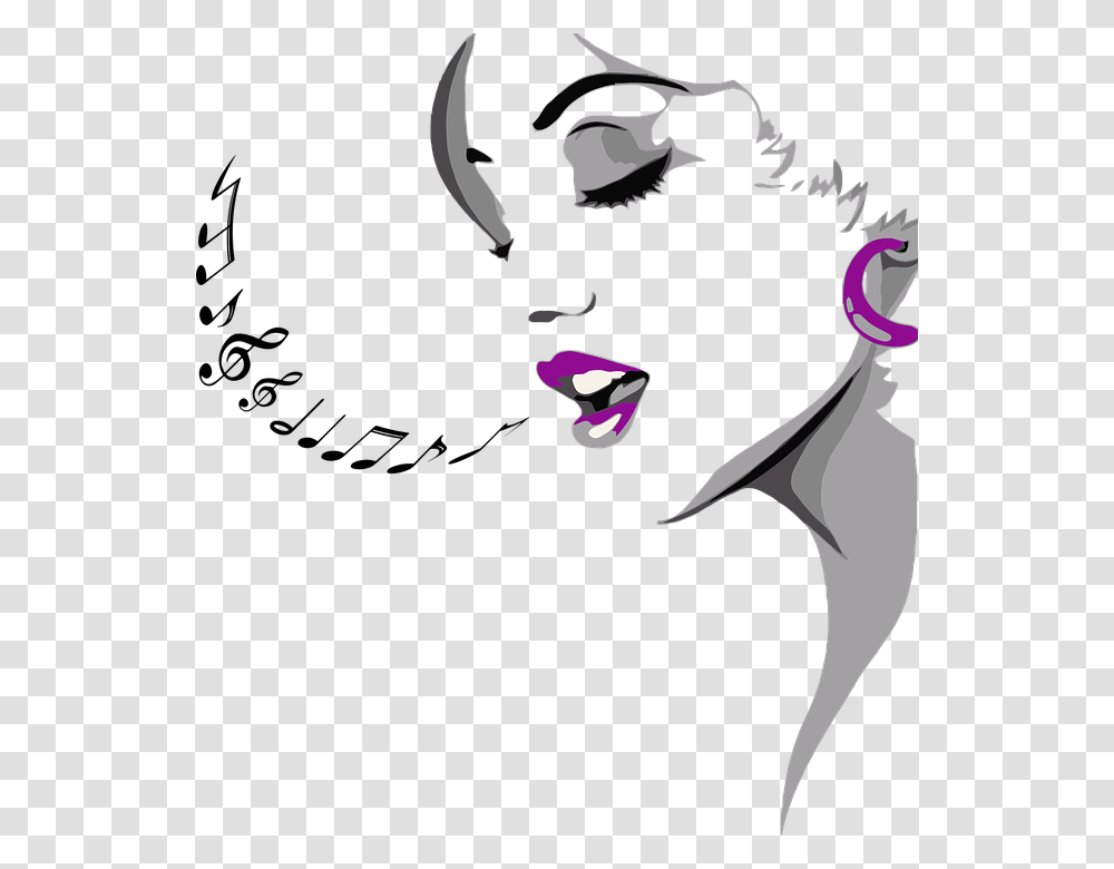Mujeres La Cabeza Notas Musicales Canto Mujer Woman Singing Clipart, Face, Floral Design, Pattern Transparent Png