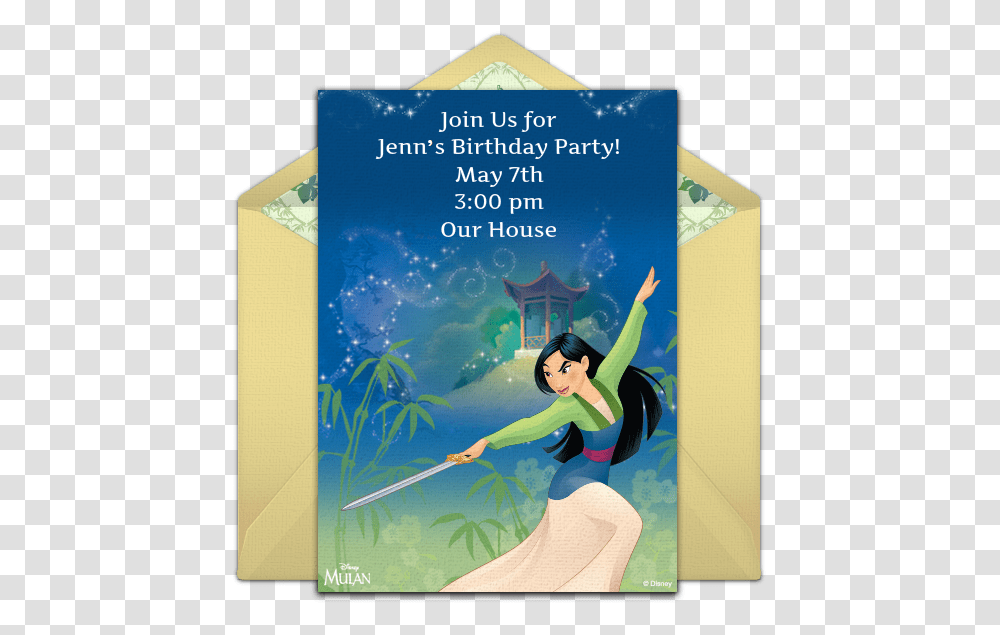 Mulan Online Invitation Mythical Creature, Person, Human, Book, Advertisement Transparent Png
