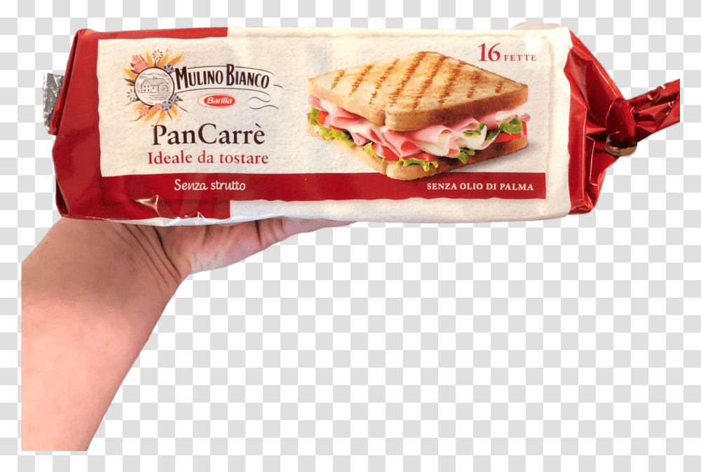 Mulino Bianco Pancarre 16 Slices White Bread Gr 285 Hot Dog Bun, Burger, Food, Sandwich, Person Transparent Png