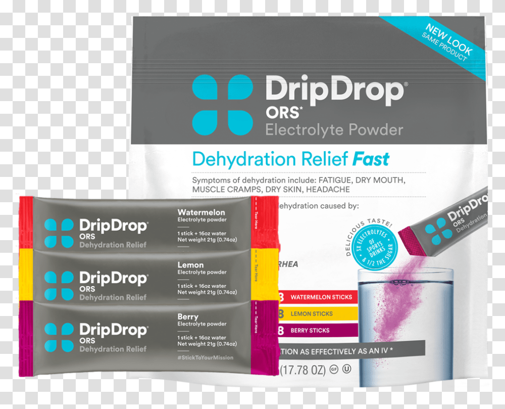 Multi Flavor Pouch Dripdrop Ors Mix With 16oz Of Water Dripdrop Ors, Advertisement, Poster, Label, Text Transparent Png