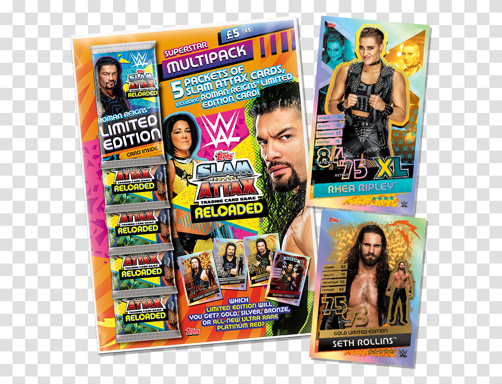 Multi Pack With Reah Ripley Xl And Seth Rollins Gold Limited Edition Card, Magazine, Person, Human, Tabloid Transparent Png