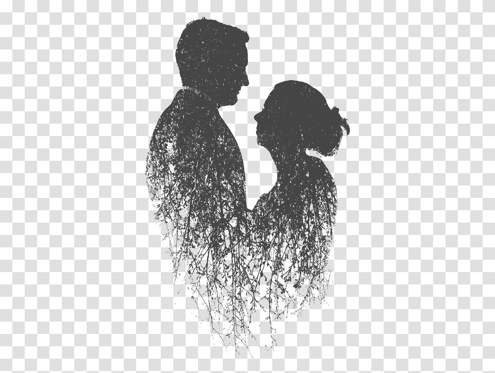 Multiple Exposure Couple Silhouette Couple Love, Outdoors, Nature, Animal, Ice Transparent Png