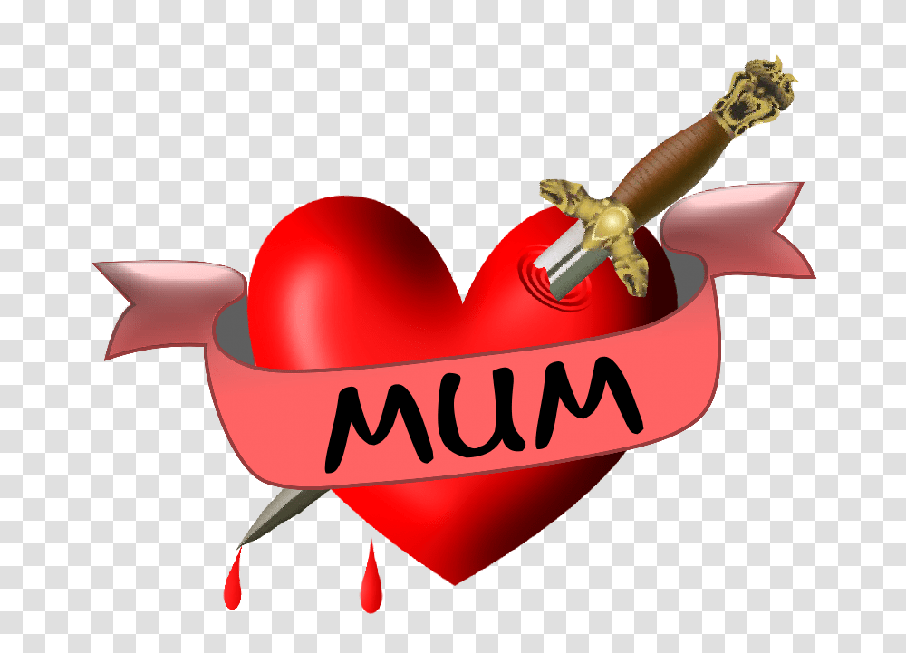 Mum Heart Dagger And Banner Temporary Tattoo, Weapon, Weaponry, Blade, Knife Transparent Png