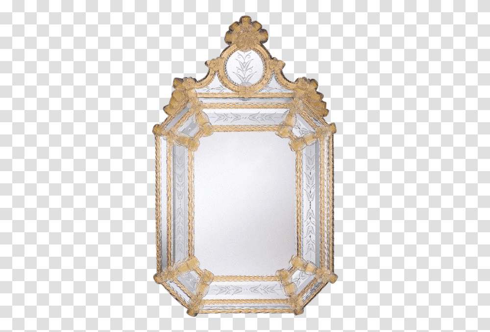 Murano Venetian Octagonal Mirror With Gold Border And Motif Crowned Top, Cross, Symbol Transparent Png