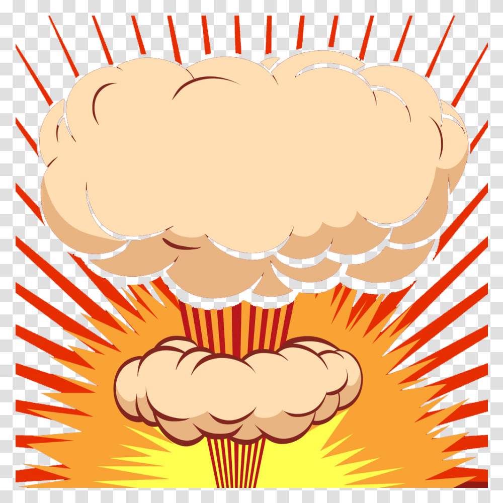 Mushroom Cloud Explosion Cartoon Comics Yellow And Red Mushroom Cloud Explosion Cartoon, Food, Plant, Hand, Parachute Transparent Png