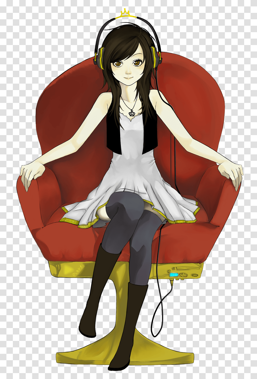 Music Anime Girl Cartoon Girl Sitting In A Chair, Furniture, Couch, Person Transparent Png