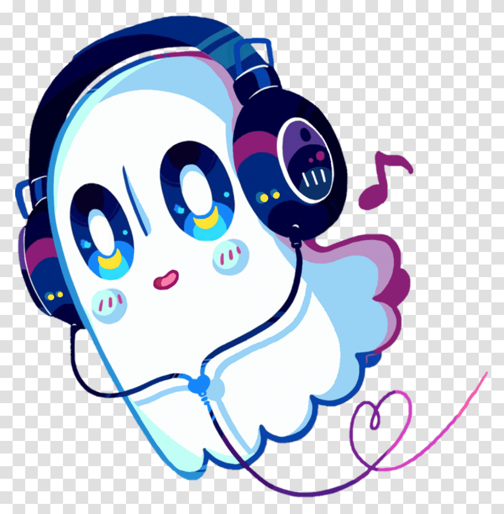 Music Ghost Cute Colorful Love Heart Halloween Ghost With Headphones Undertale, Outdoors, Hand, Nature Transparent Png