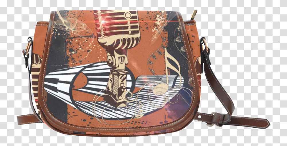 Music Golden Microphone And Piano Saddle Baglarge Handbag, Accessories, Accessory, Purse Transparent Png