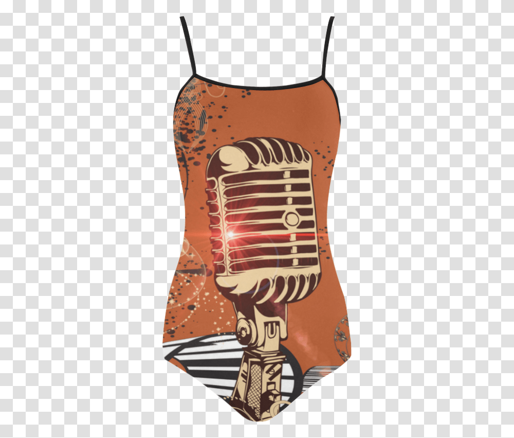 Music Golden Microphone And Piano Strap Swimsuit Microphone, Skin, Torso, Leisure Activities Transparent Png