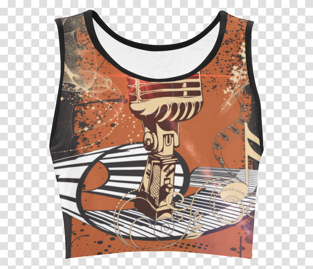 Music Golden Microphone And Piano Women's Crop Top Active Tank, Label, Poster Transparent Png