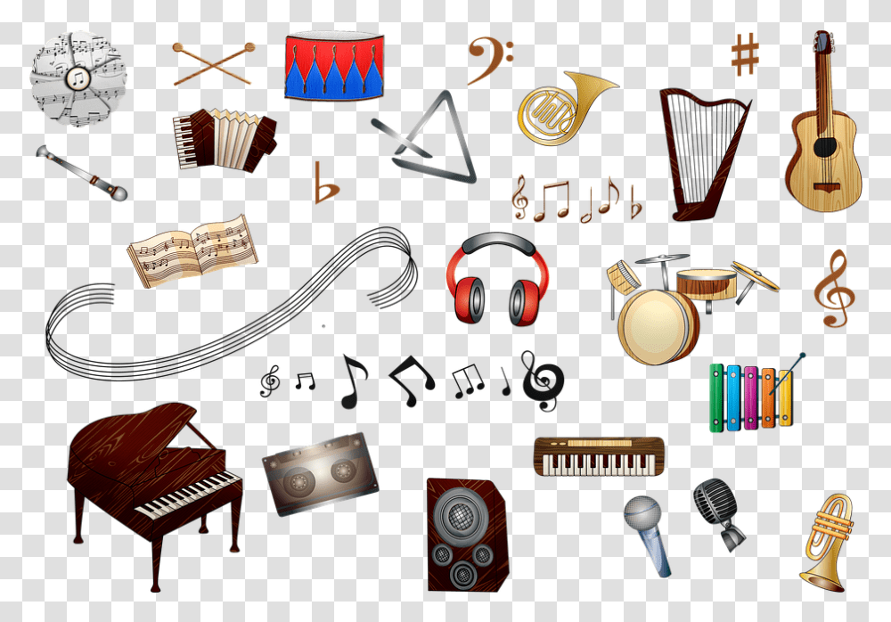 Music Instruments Piano Guitar Cymbal Organ, Leisure Activities, Musical Instrument, Wristwatch, Clock Tower Transparent Png