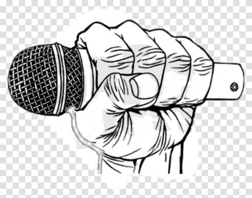 Music Mic Freetoedit Microphone In Hand Drawing, Fist, Person, Human Transparent Png