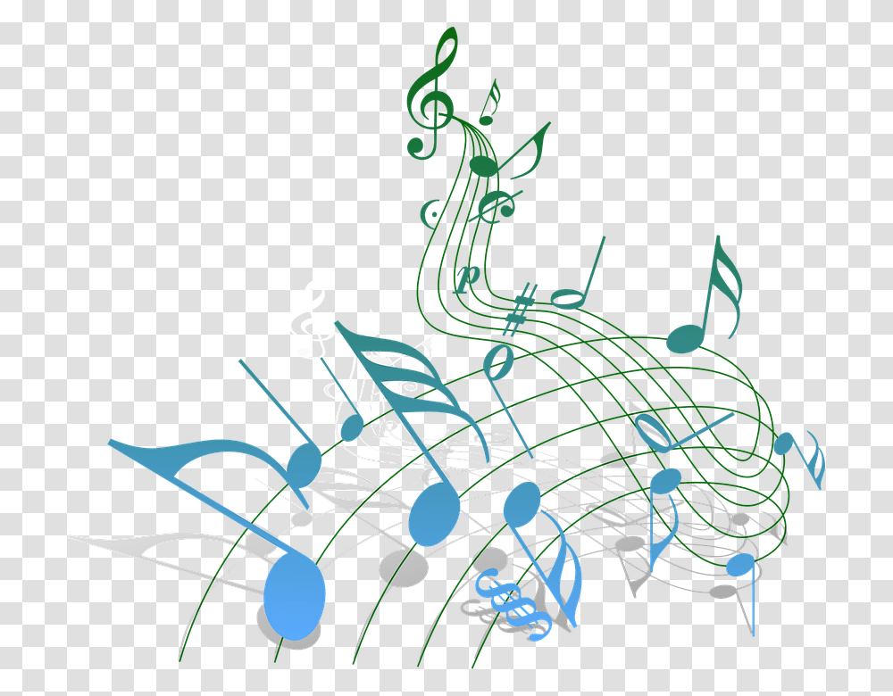 Music Notes Clef Blue And Green Music Notes, Floral Design, Pattern Transparent Png