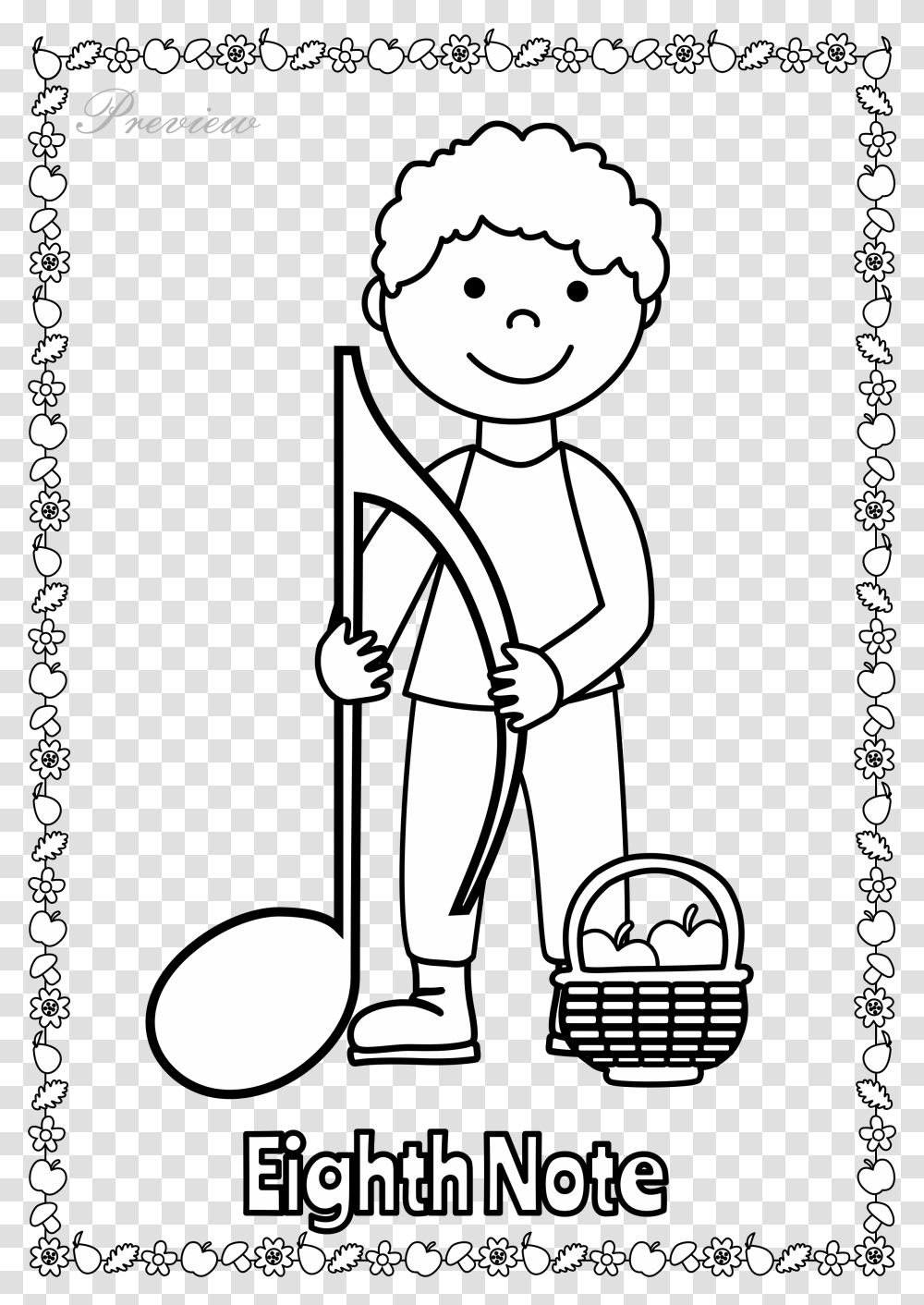 Music Symbol Coloring Pages Note At Getdrawings Free Quarter Note For Kids Transparent Png