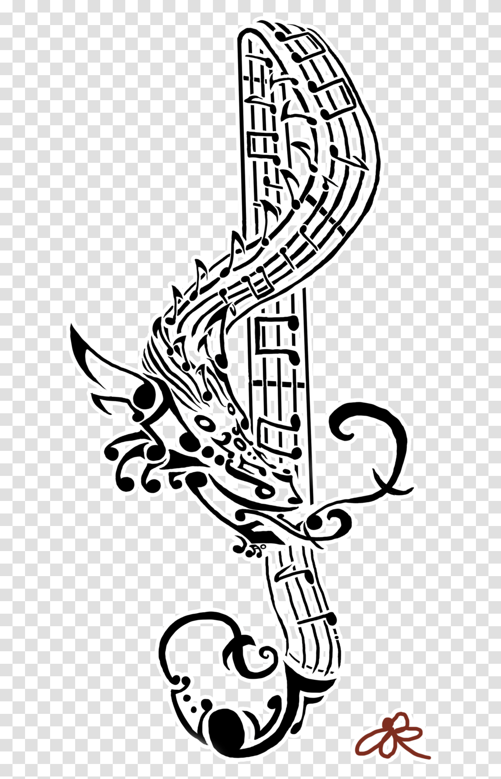 Musical Art Flash Treble Tattoo Ideas Related To Music, Handwriting, Calligraphy, Dragon Transparent Png