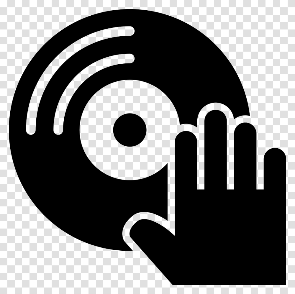 Musical Disc And Dj Hand Comments Dj Icons Free, Logo, Trademark, Stencil Transparent Png
