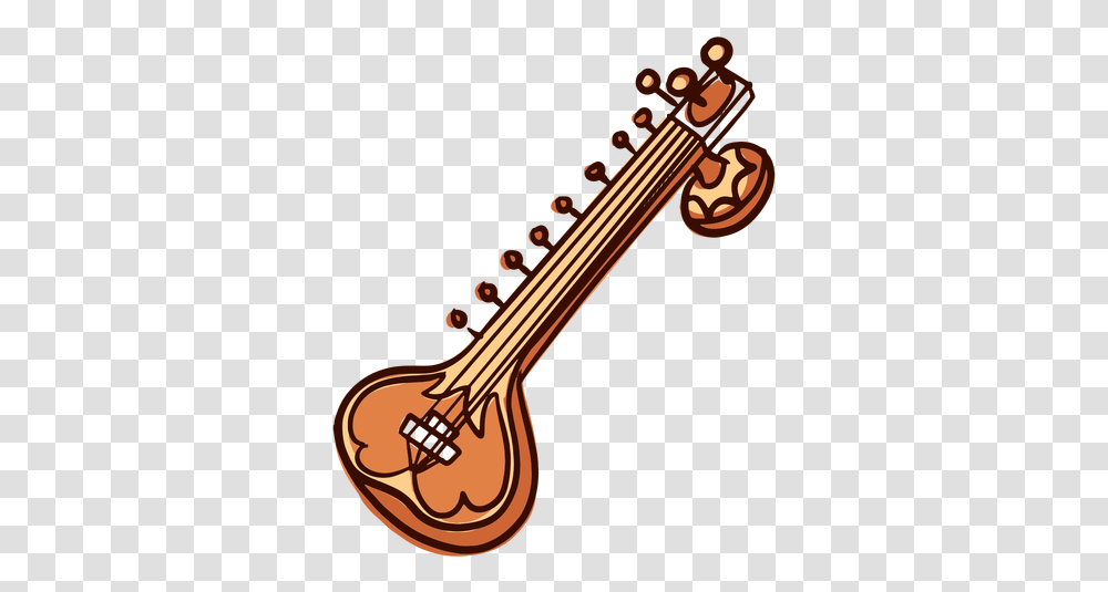 Musical Instrument Sitar Hand Drawn Sitar Line Art, Leisure Activities, Guitar, Lute Transparent Png