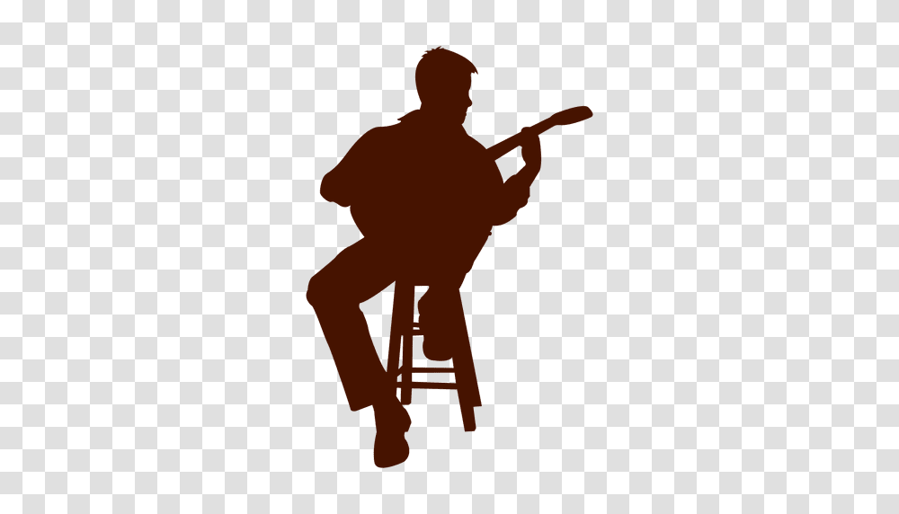 Musician Seated Guitarist Silhouette, Person, Vehicle, Transportation, Musical Instrument Transparent Png