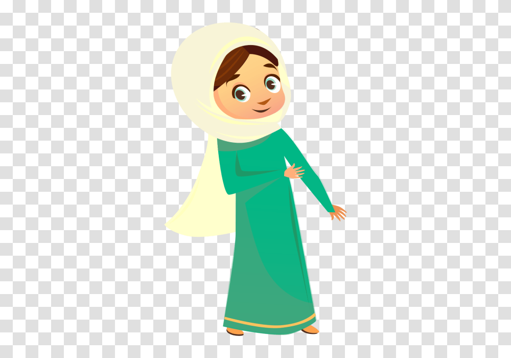 Muslim Girl Character Eid Mubarak Calligraphy Fiter Mubarak, Person, Sleeve, Costume Transparent Png