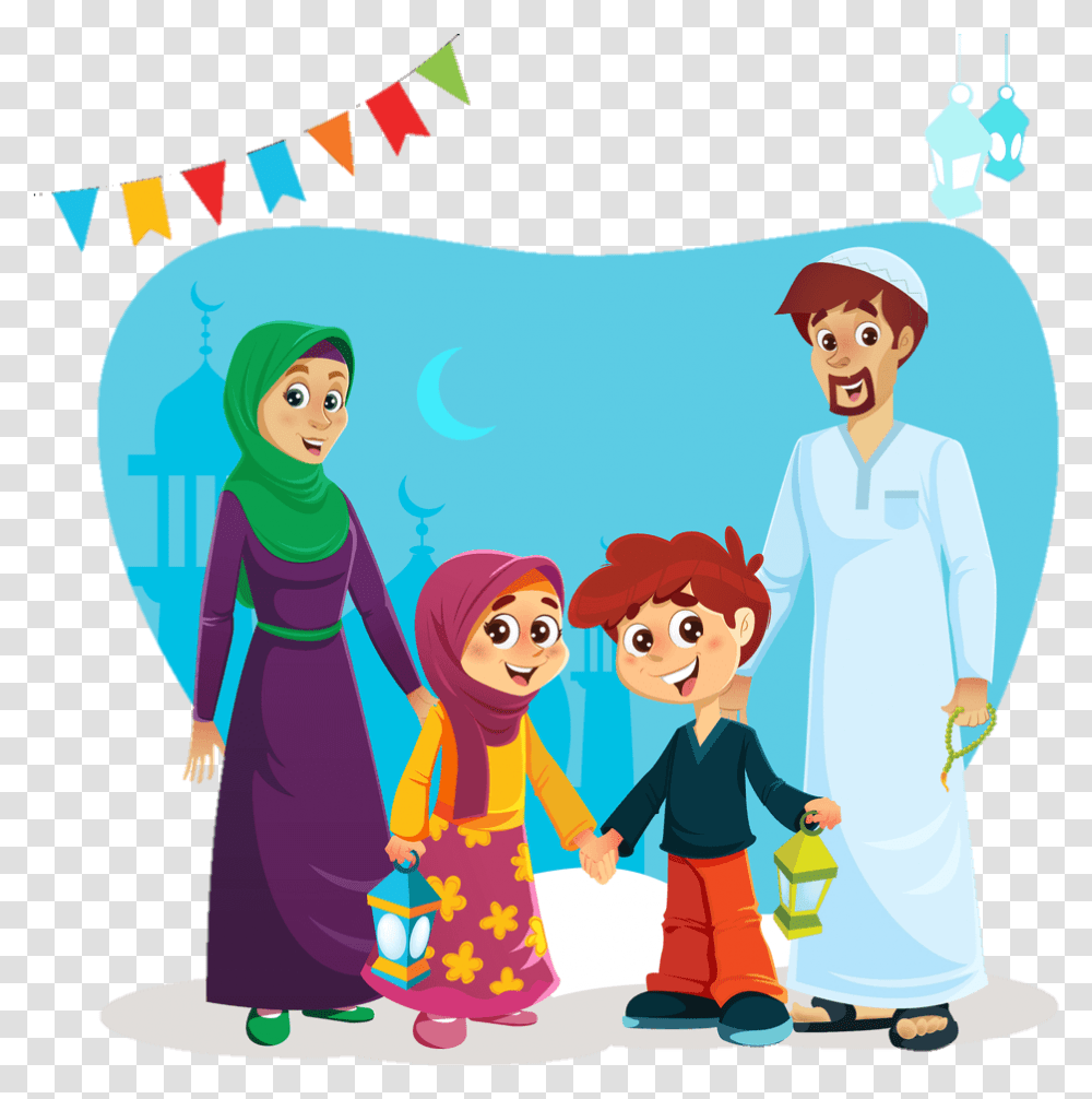 Muslims Clipart Muslim Family Cartoon, Person, Human, People, Girl Transparent Png