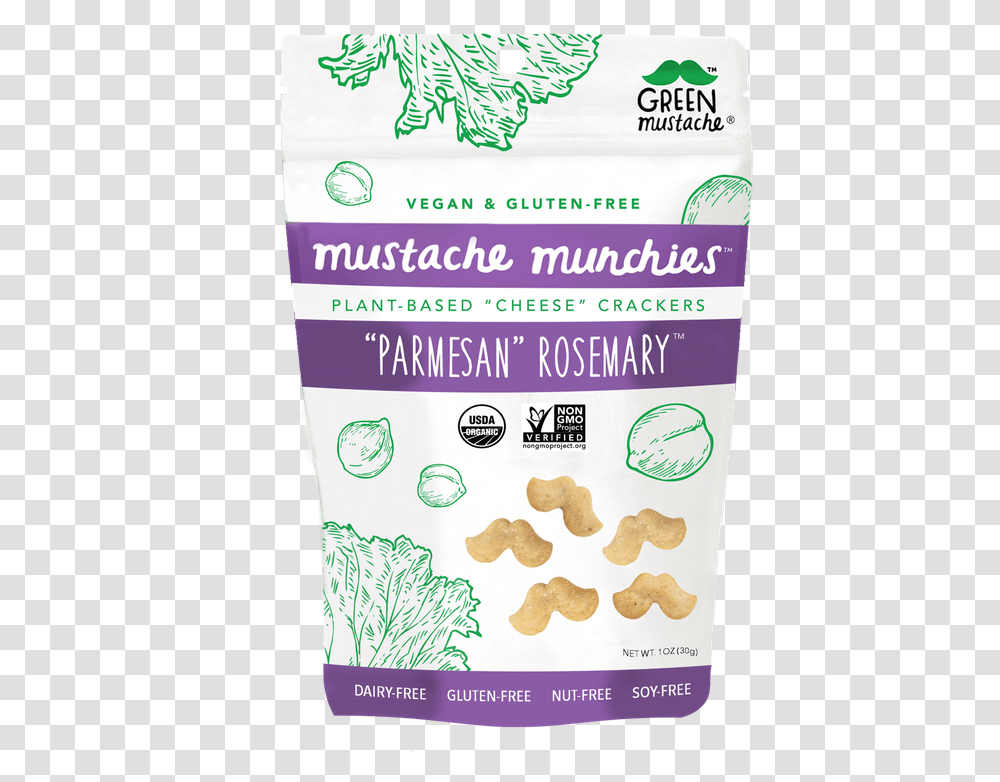 Mustache Munchies Parmesan Rosemary Green Mustache, Food, Plant, Fried Chicken, Cracker Transparent Png