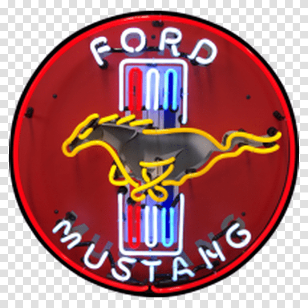 Mustang Neon Sign With Backing Ford Mustang Man Cave, Logo, Light, Lighting Transparent Png