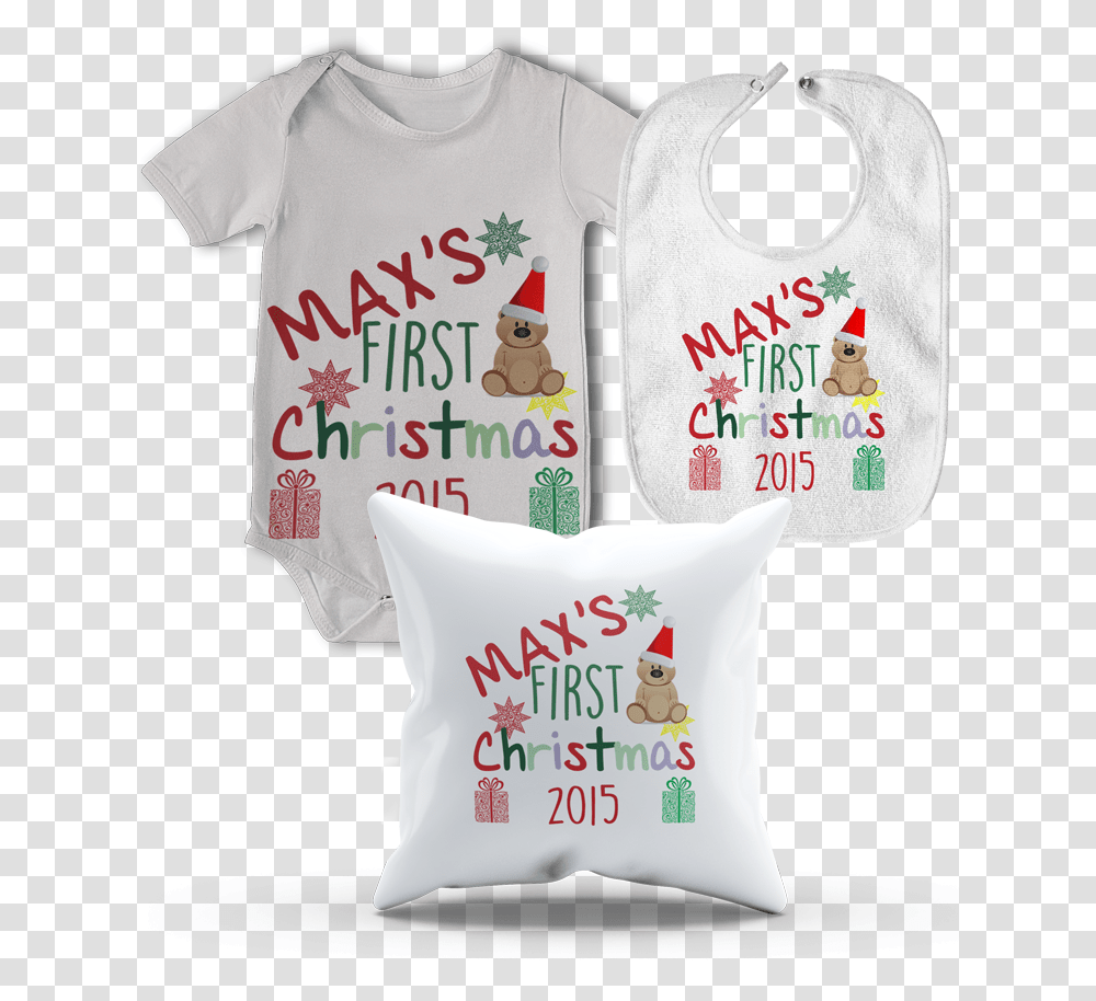 My 1st Christmas Gift Set Cushion, T-Shirt, Apparel, Bib Transparent Png