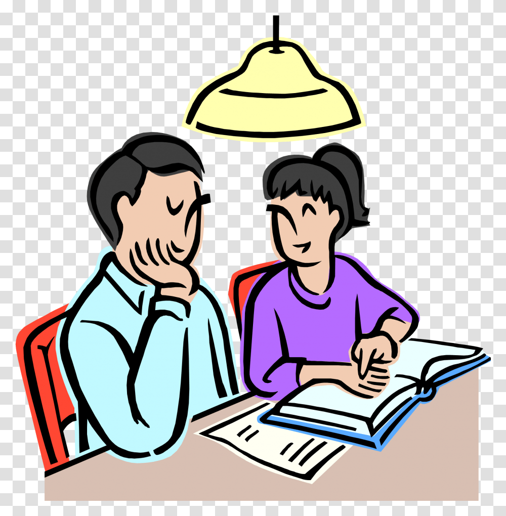 My Father Helps Me In My Homework, Person, Reading, People Transparent Png