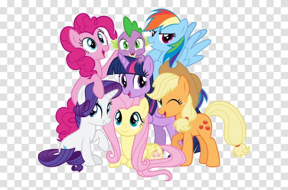 My Little Pony Mane 6 And Spike, Purple, Doodle Transparent Png