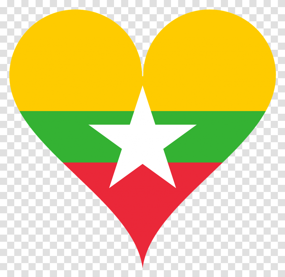 Myanmar Visa Application Flag Of Myanmar, Balloon, Star Symbol, Heart Transparent Png