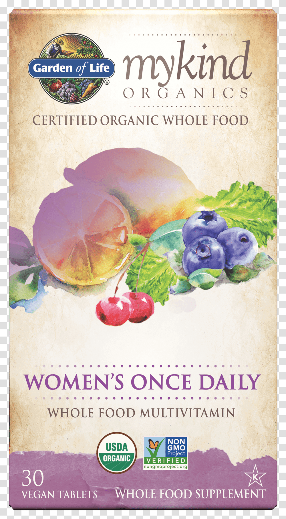 Mykind Organics Womens Once Daily Multi 30 Vegan Tabletsquot Mykind Organics Women's Multi, Plant, Fruit, Food, Advertisement Transparent Png