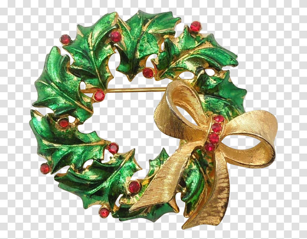 Mylu Green Christmas Holly Wreath Pin With Red Stones Wreath, Painting, Parade, Crowd Transparent Png