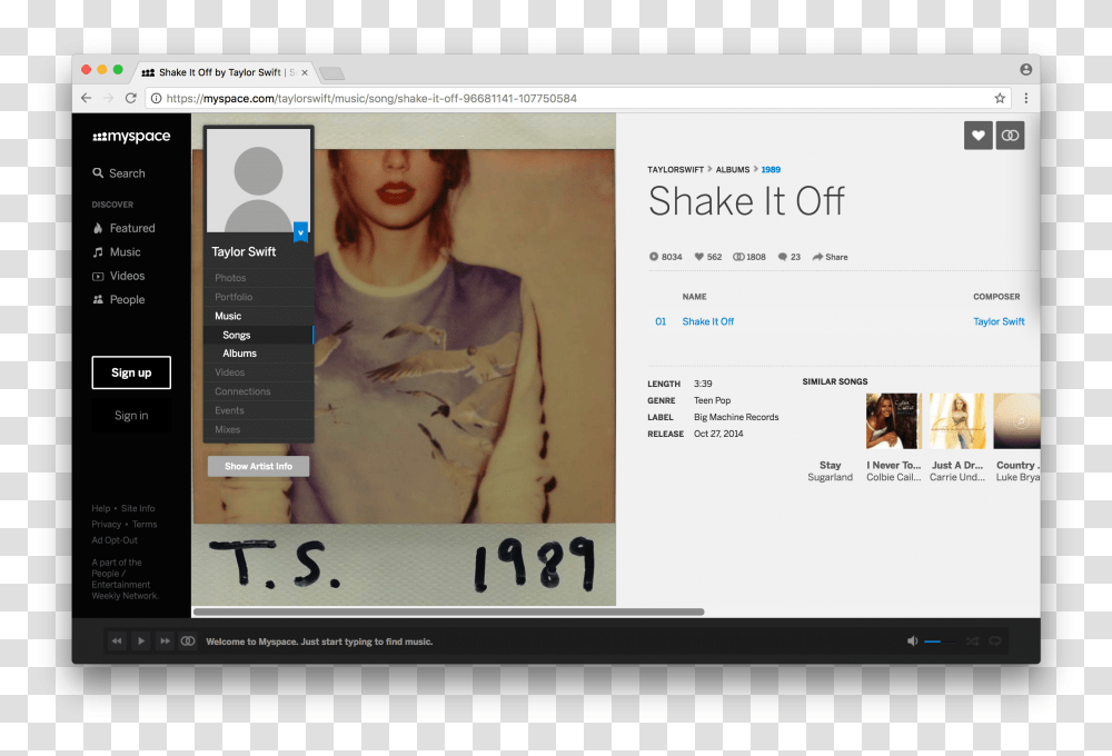 Myspace Taylor Swift 1989 Vinyl Pink, Person, File, Webpage Transparent Png