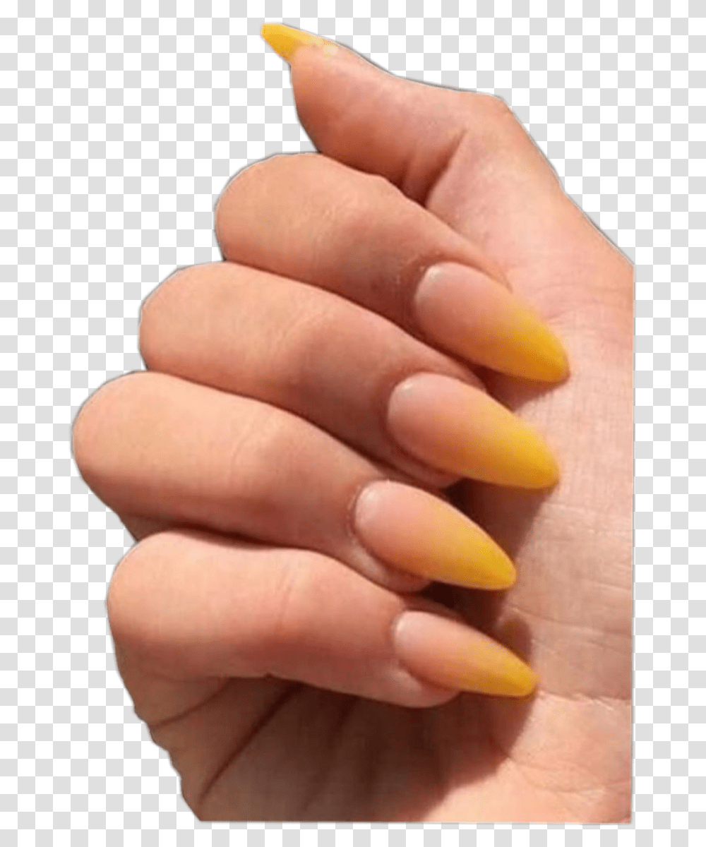 Nails Acrylicnails Acrylic Yellow Hand Aesthetic Design Pale Yellow Nail, Person, Human, Finger, Manicure Transparent Png