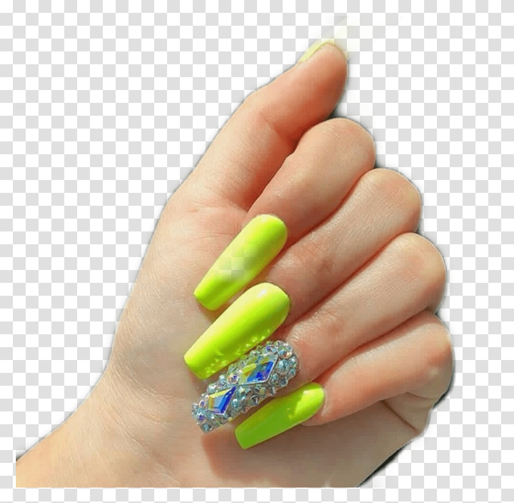 Nails Neon Green Pngs Stickers Sticker Green Nails, Person, Human, Manicure, Hand Transparent Png