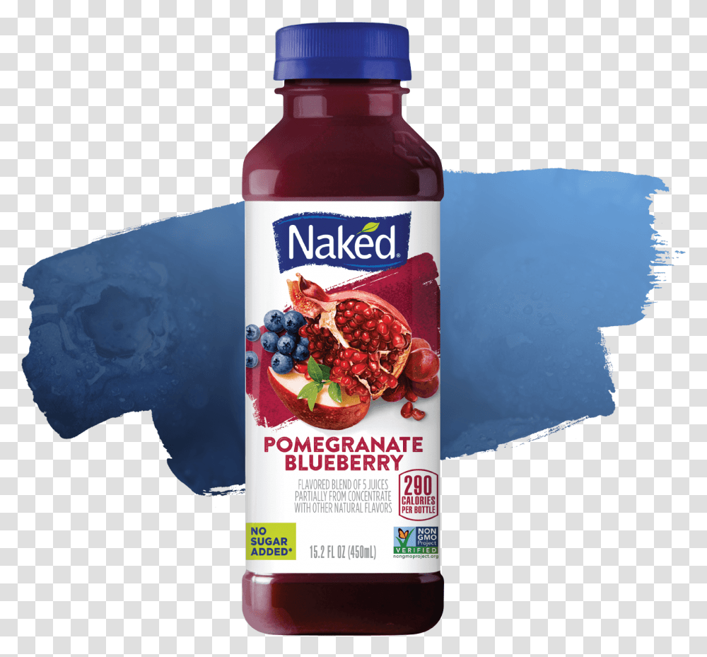 Naked Juice Pomegranate Blueberry Naked Juice Blue Machine, Food, Ketchup, Label, Text Transparent Png